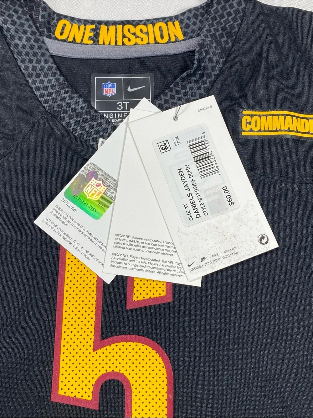 Nike Jayden Daniels #5 Washington Commanders Youth 3T Jersey NWT On Field NFL